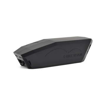 Vista a tre quarti della batteria per bici Bosch Powerpack 360 Performance/Active telaio E-Bike Vision. La batteria è chiaramente visibile.