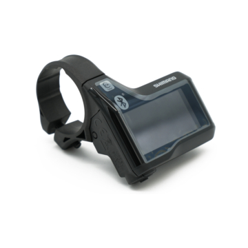 Vista a tre quarti del Shimano Steps SC-E8000 con il display chiaramente visibile.
