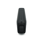 Vista frontale della batteria di ricambio AEG DownTube 36V 12.8Ah con l'indicatore LED e il pulsante di accensione chiaramente visibili.

