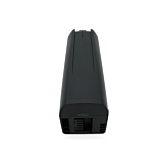 Vista dall'alto della batteria di ricambio AEG DownTube 36V 12.8Ah con il collegamento alla bici chiaramente visibile.
