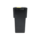 Vista dall'alto della batteria per bicicletta Ansmann 36V 14Ah Compatible. L'indicatore della batteria è chiaramente visibile.