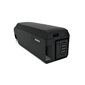 foto del Shimano BT-E6010 36V 11.6Ah dalla parte posteriore dove si può vedere il connettore della batteria per la bicicletta e l'indicatore della batteria che mostra la percentuale rimanente