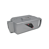 Foto della parte anteriore della batteria per bicicletta Flyer Kalkhoff Panasonic Compatibile 26V 13Ah, dove si può vedere l'indicatore di carica e la maniglia per trasportare la batteria