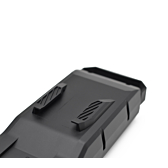 Foto in primo piano del sistema di fissaggio nella parte inferiore della batteria per bici Bosch Powerpack 700 Performance/Active portapacchi E-Bike Vision.