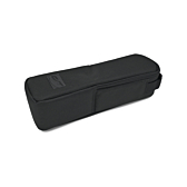 Vista a tre quarti della custodia batteria Contec per batterie da telaio in posizione sdraiata, presa dal basso.