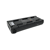 Vista tre quarti della batteria EYXON Sparta/Batavus B400 36V 12.8Ah Compatible. La batteria è capovolta.
