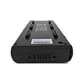 Vista frontale della batteria EYXON Sparta/Batavus B400 36V 12.8Ah Compatible. Il collegamento alla bici è visibile. La batteria è capovolta.
