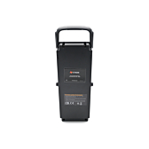 Vista dal basso della batteria per bicicletta Giant Twist Compatible 13Ah. Le etichette sul lato inferiore della batteria sono ben visibili.