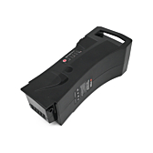 La batteria compatibile Impulse 36V 14.5Ah prodotta da EYXON vista dall'alto da un angolo obliquo. Il lato con l'etichetta e la parte superiore della batteria sono visibili.