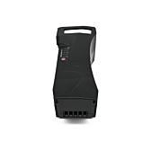 Vista frontale della batteria compatibile Impulse 36V 14.5Ah prodotta da EYXON. Il connettore della bicicletta e la parte superiore della batteria sono visibili.