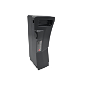 Vista a tre quarti della batteria Kalkhoff Impulse 36V 17Ah mostrata in posizione verticale.