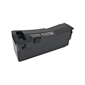 In questa immagine si può vedere la batteria Kalkhoff Impulse 36V 15Ah. È una vista a tre quarti dal lato sinistro, l'intera batteria è chiaramente visibile.