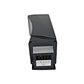 Vista frontale della batteria Kalkhoff Impulse 36V 17Ah. La connessione con cui la batteria è collegata alla bicicletta è chiaramente visibile.