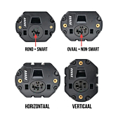 In questa immagine sono visibili le diverse varianti di Bosch PowerTube a confronto tra loro. Si possono vedere le varianti SMART, NON-SMART, Verticale e Orizzontale e le differenze tra queste.