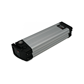 Vista a tre quarti della Phylion XH370-12J Silverfish 37V 12Ah Compatible, con l'indicatore LED visibile.