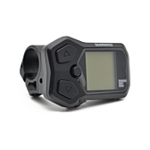 Vista a tre quarti del ciclocomputer Shimano Steps display SC-E5000 da un'angolazione bassa