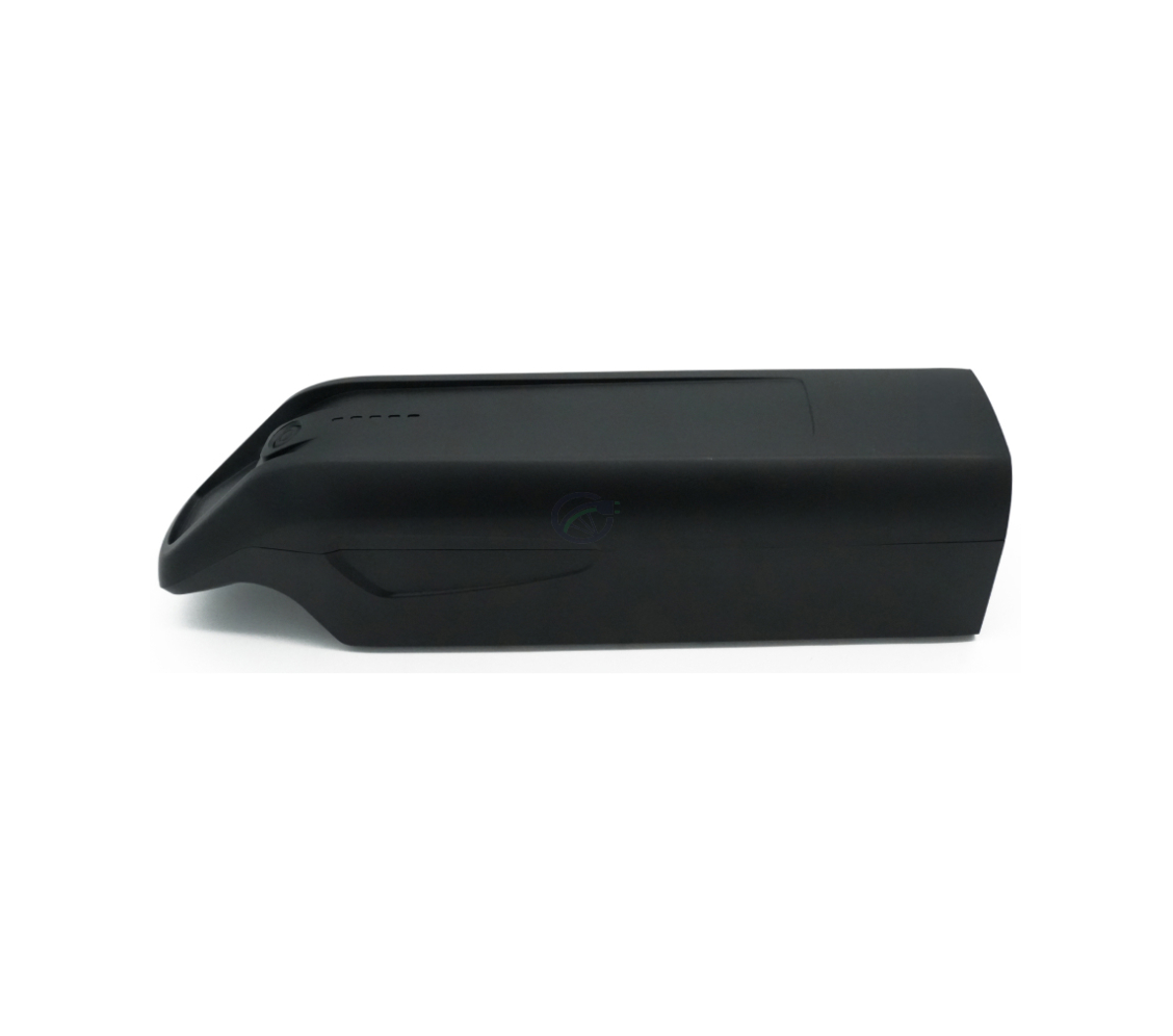Vista laterale della batteria di ricambio AEG DownTube 36V 12.8Ah con la maniglia chiaramente visibile.
