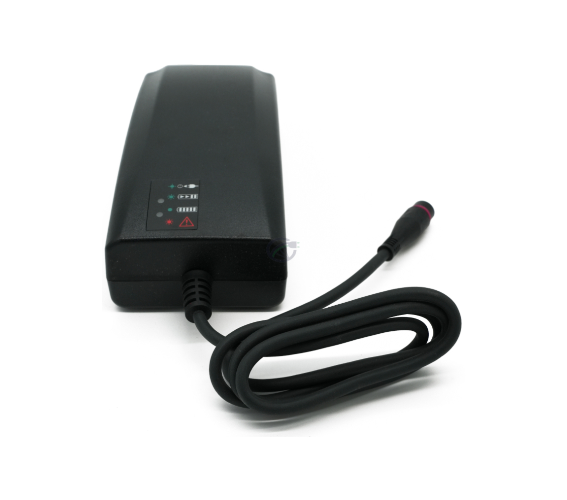 Vista posteriore del caricabatterie Alber Neodrives Z20 V8 RS. L'indicatore di carica è visibile.