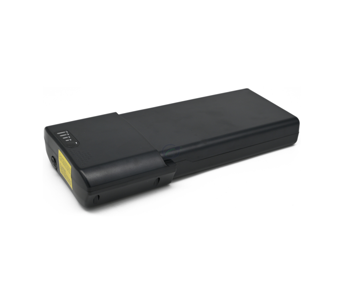 Vista a tre quarti della batteria per bicicletta Ansmann 36V 14Ah Compatible.