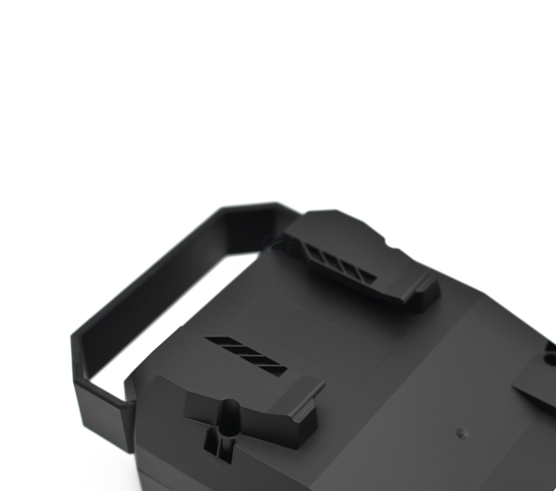 Foto in primo piano della maniglia della batteria per bici Bosch Powerpack 360 Performance/Active portapacchi E-Bike Vision.
