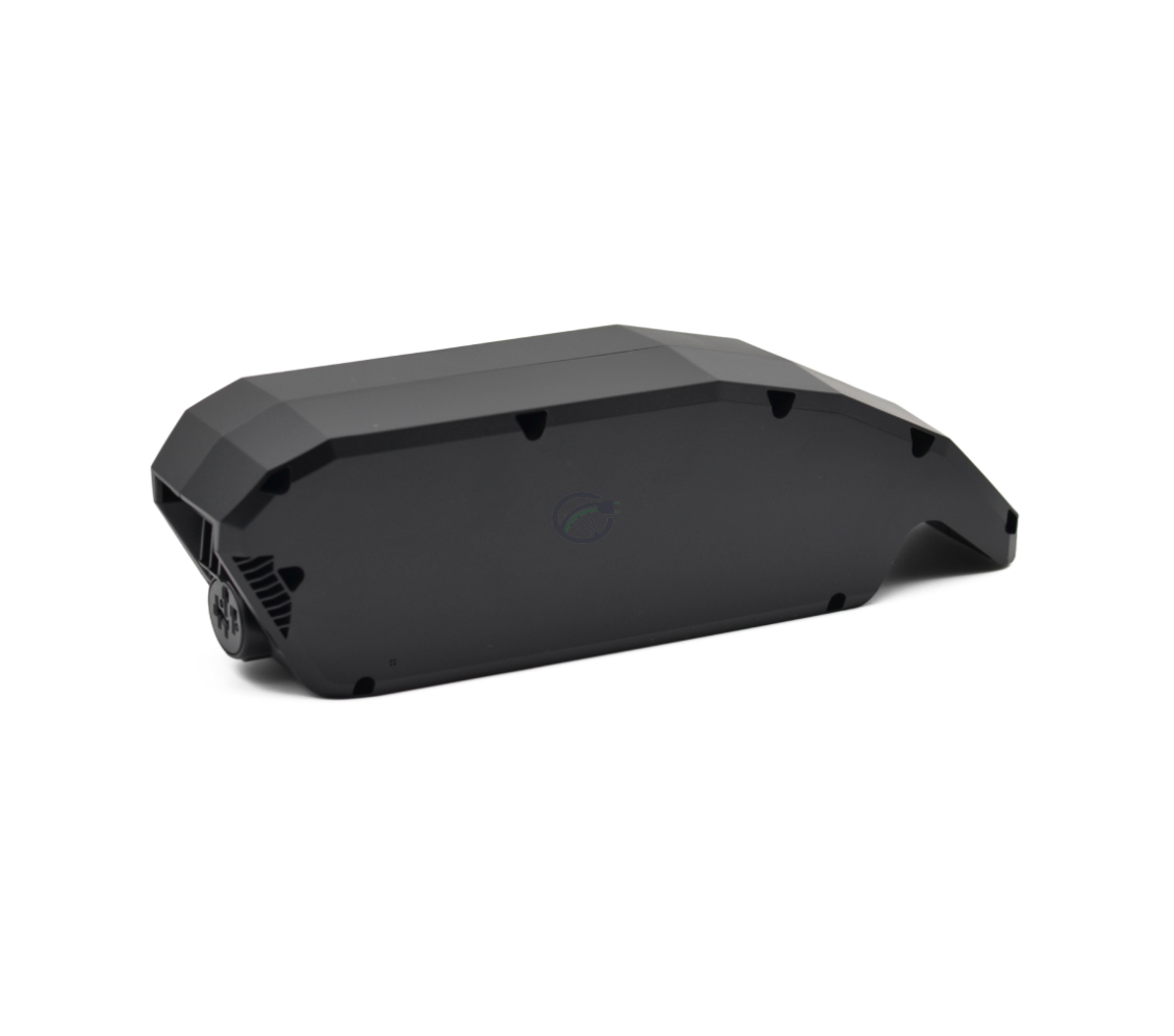 Vista laterale della batteria per bici Bosch Powerpack 540 Performance/Active telaio E-Bike Vision. La foto è scattata da un'angolazione più alta, rendendo visibile anche la parte superiore.