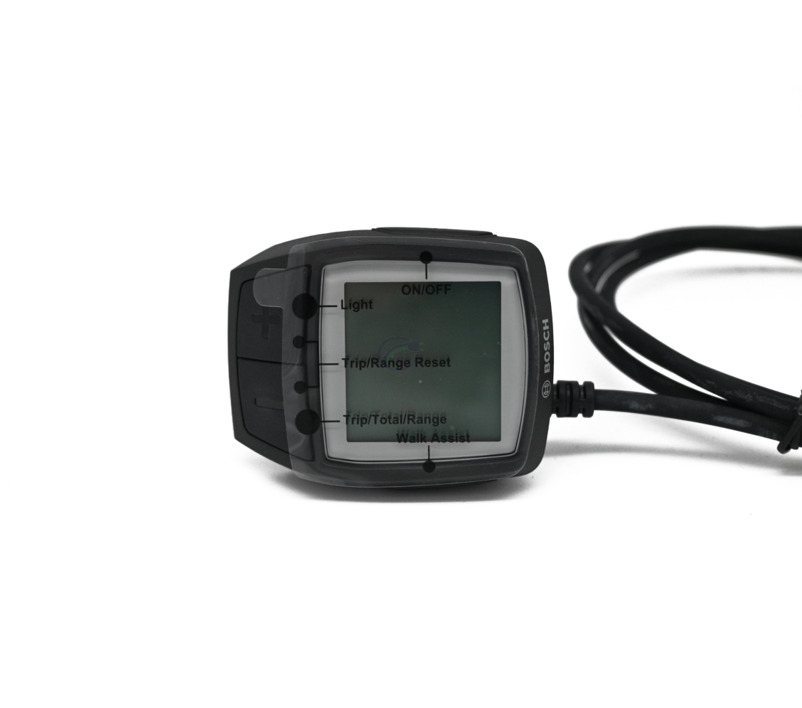 Schermo del display Bosch Purion con adesivo che spiega i pulsanti del display.