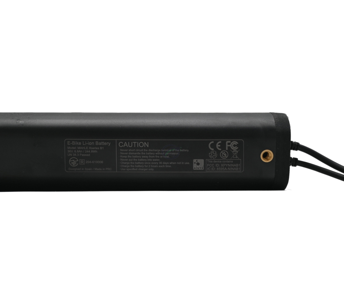 Foto ravvicinata dell'etichetta sulla batteria per bicicletta Mahle X35 B1-D Smart