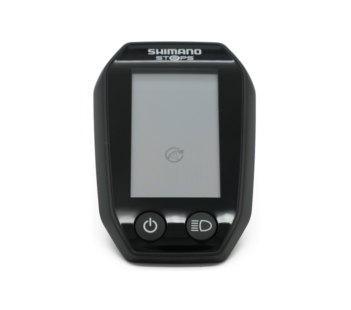 Vista frontale del Shimano Steps SC-E6010 con il display e i pulsanti chiaramente visibili.
